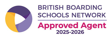 Logo of the British Boarding Schools Network with an approved agent badge for the years 2025-2026.